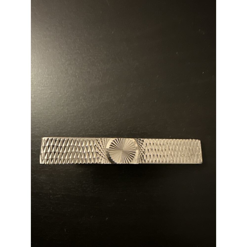 Vintage 1960s Silver Tone Geometric Etched Tie Bar Clip